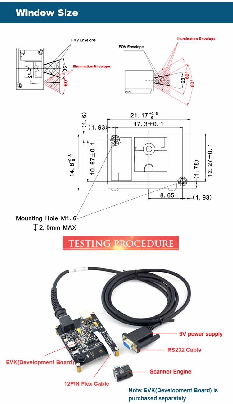 LV3096 Mini OEM 2D Módulo de escáner de códigos de barras para terminales pequeños