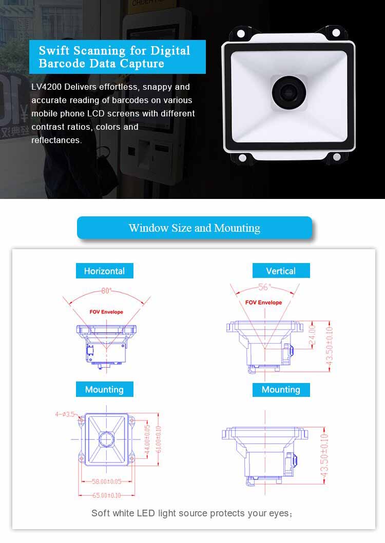 LV4200 Escáner de Código de Barras Motor de Escaneo OEM 2D para Dispositivos de Bloqueo de Puerta