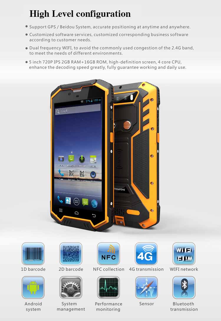 Rakinda S2 Plus PDA de Mano Trabajo Neto Completo Escáner de Código de Barras Android 5.1 1D 2D con NFC, Bluetooth y GPS