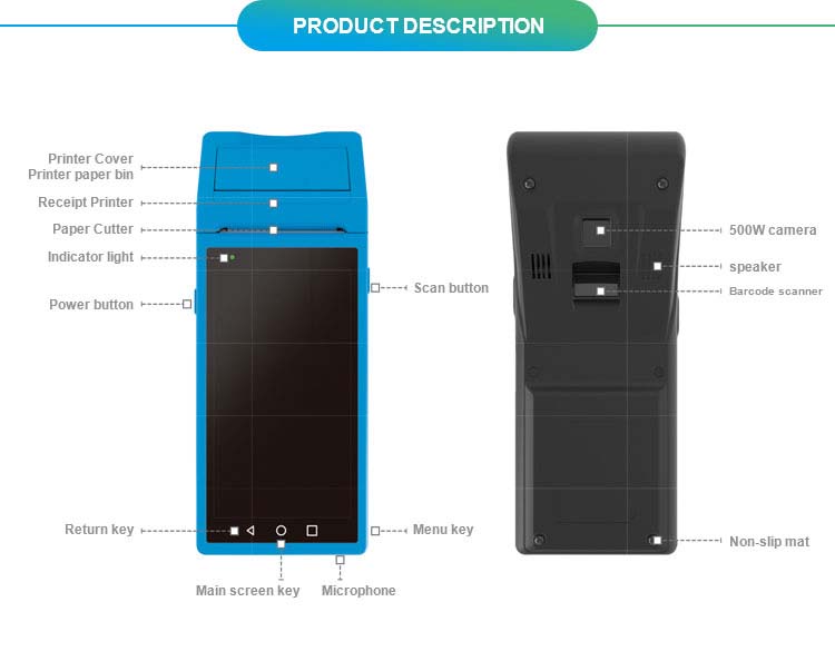 S4 Android POS Impresora Térmica del Escáner de Código de Barras de la Posición para el Restaurante